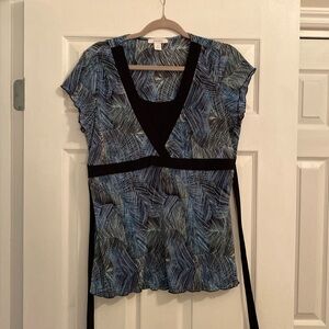 185. Dressbarn Top With Ties Large Multi Blue And Black
